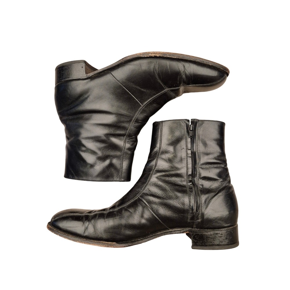 Florsheim‎ Imperial Black Leather Side Zip Duke Bike Toe Dress Boots Sz 14 D VTG